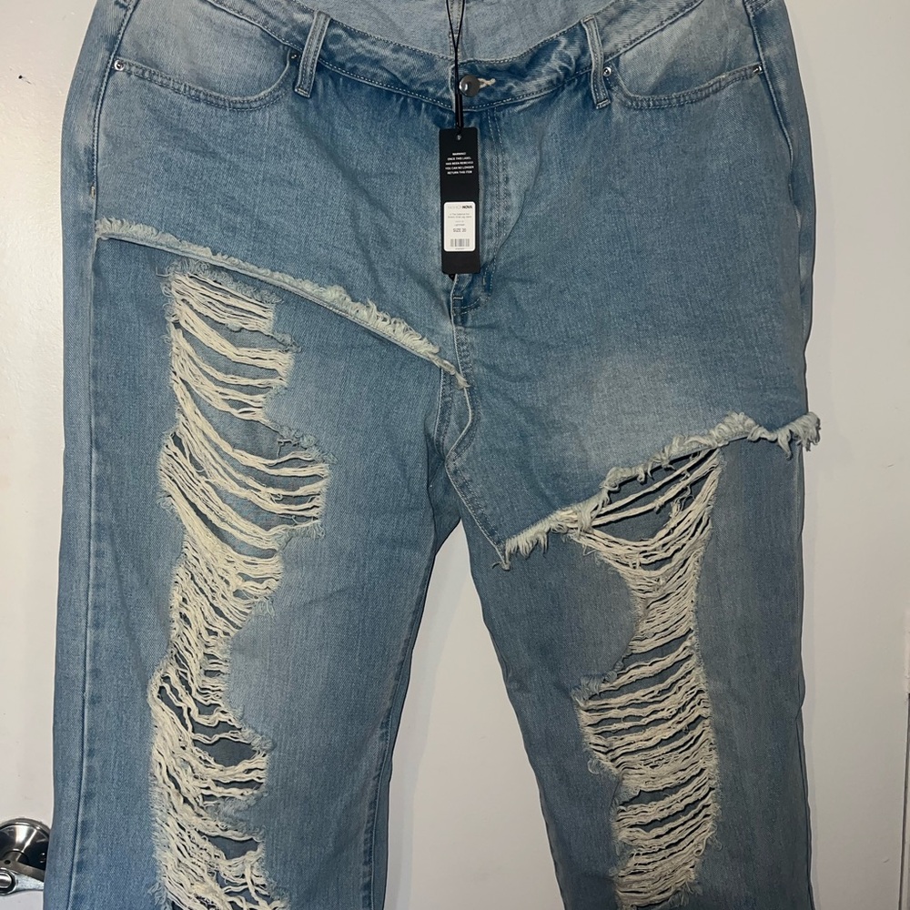 Fashion Nova Light Blue Distressed Boyfriend Jeans